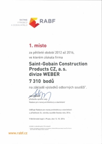 Weber získal 1. místo v ratingu výrobců a dodavatelů RABF 